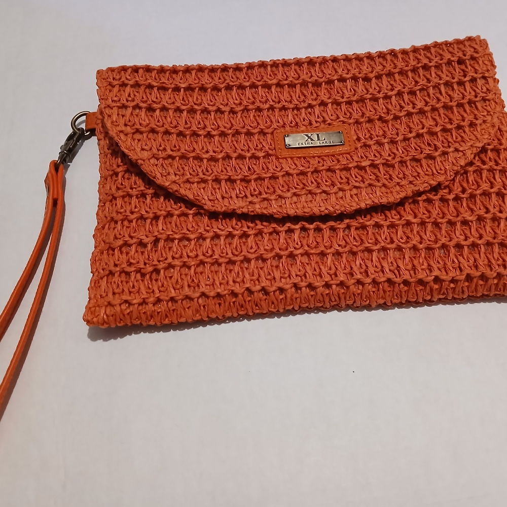 Xl BRAND Coral Orange Woven Wristlet Medium Size Made Of Paper Ecologist